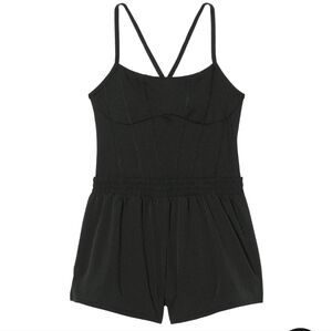 NWT PINK Victoria's Secret Ultimate Runsie Black Athletic Romper Size Large